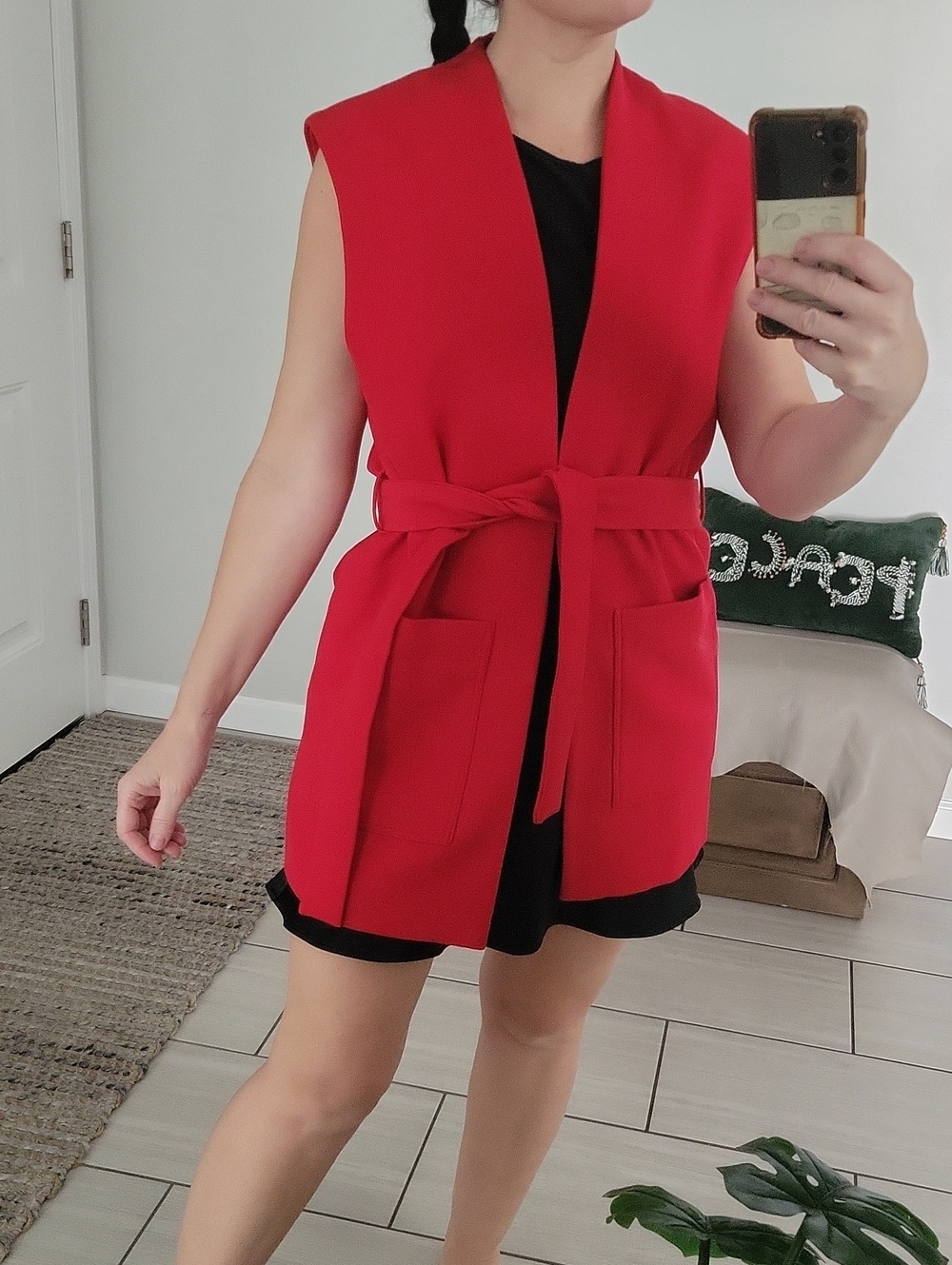 Zara Red Sleeveless Belted Vest